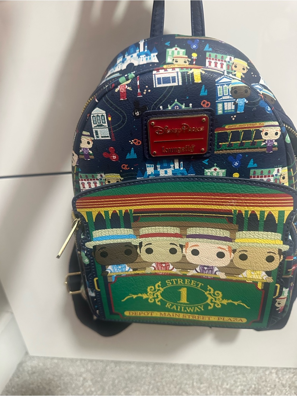 Loungefly Navy Mini Backpack with Green Striped Character Lining